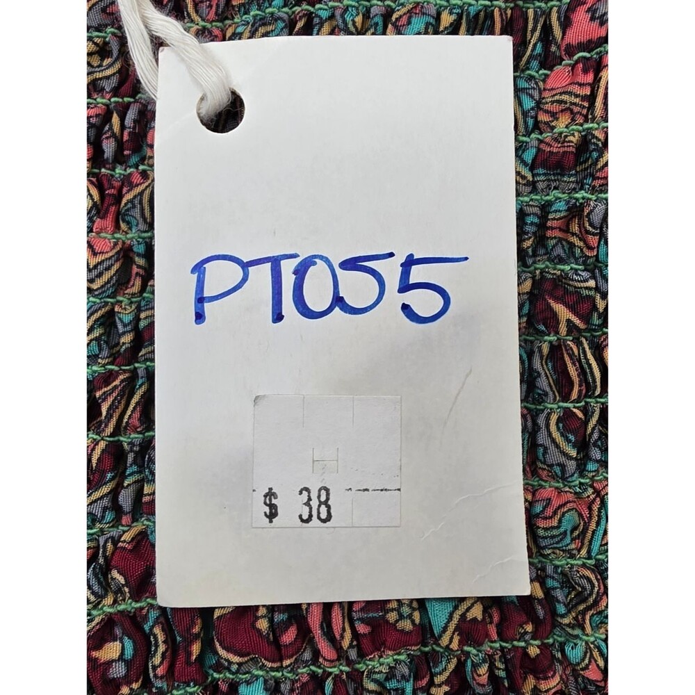 NWT Boho Paisley Smocked-Waist Wide Leg Pants Green Multicolor 4076- - Picture 7 of 12
